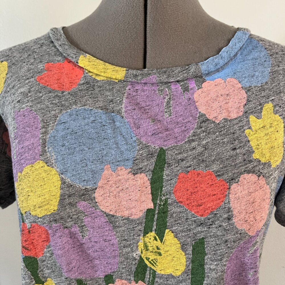 J.Crew Michael De Feo Sz S Painted Tulips Gray Cotton Slub Tee - Picture 5 of 7
